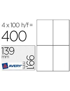 Étiquette adhésive avery laser opaque très blanche 99.1x139mm boîte 400 unités.