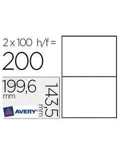 Étiquette adhésive avery laser opaque très blanche 199.6x143.5mm boîte 200 unités.