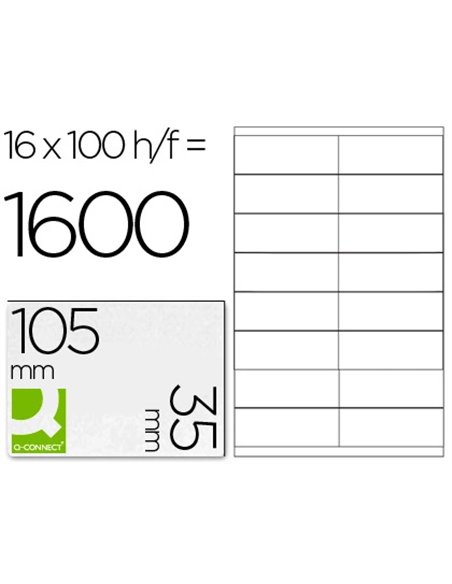 Étiquette adhésive q-connect 105x35mm coins droits imprimante jet d'encre laser copieur boîte 100 feuilles 1600 unités.