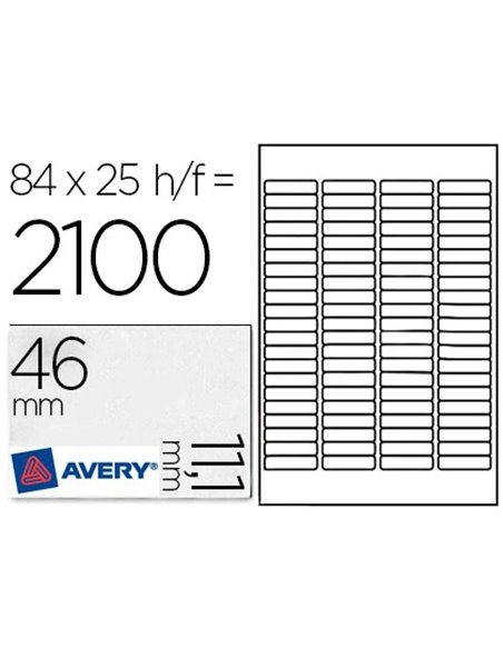 Étiquette adhésive avery expéditeur laser jet d'encre 46x11.1mm blanche enlevable sans trace boîte 2100 unités.