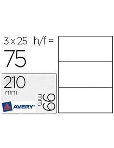 Carte correspondance avery 220g 210x99mm format a4 bords lisses imprimable recto verso détachable facilement 75 unités.
