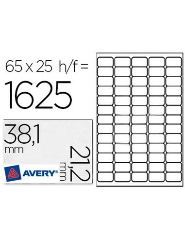 Étiquette adhésive avery expéditeur laser jet d'encre 38.1x21.2mm blanche enlevable sans trace boîte 1625 unités.