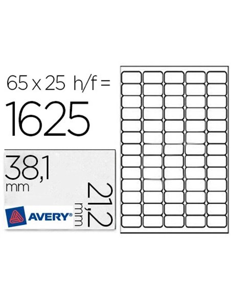 Étiquette adhésive avery expéditeur laser jet d'encre 38.1x21.2mm blanche enlevable sans trace boîte 1625 unités.