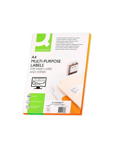 Étiquette adhésive q-connect 70x35mm coins droits imprimante jet d'encre laser copieur boîte 100 feuilles 2400 unités.