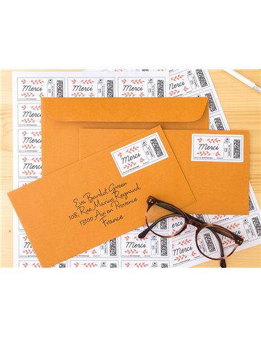 Étiquette adhésive q-connect 70x35mm coins droits imprimante jet d'encre laser copieur boîte 100 feuilles 2400 unités.