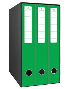 Module Mariola Box de 3 classeurs avec 2 anneaux de 40 mm - Dimensions 35 x 26 x 17 cm - Carton doublé - Couleur verte