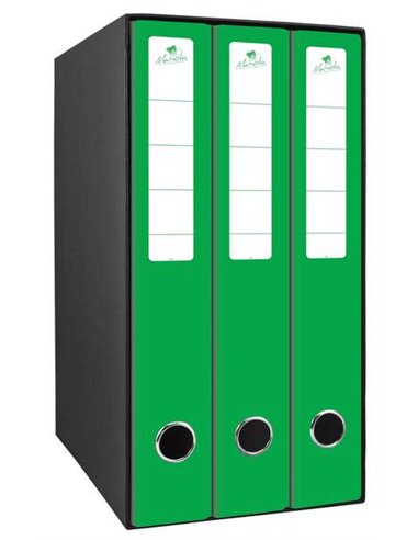 Module Mariola Box de 3 classeurs avec 2 anneaux de 40 mm - Dimensions 35 x 26 x 17 cm - Carton doublé - Couleur verte