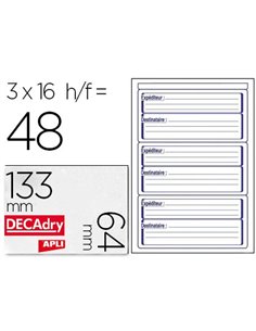 Étiquette adhésive courrier apli agipa expéditeur-destinataire 64x133mm étui format a5 48 unités.