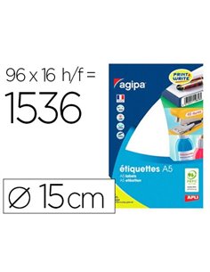 Pastille adhésive apli agipa diamètre 15mm coloris blanc pochette 1536 unités.
