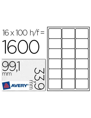 Étiquette adhésive avery laser écologique enveloppes classiques 99.1x33.9mm boîte 1600 unités.