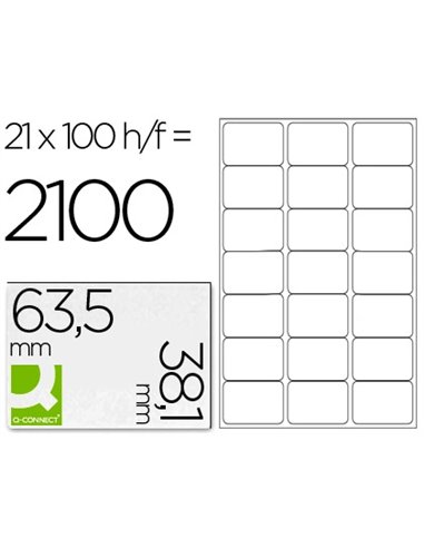 Étiquette adhésive q-connect 63.5x38.1mm coins arrondis imprimante jet d'encre laser copieur 100 feuilles 2100 unités.