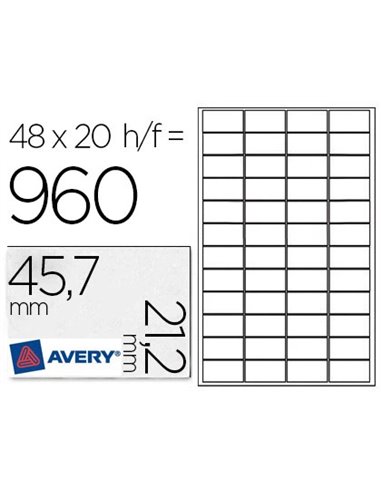 Étiquette adhésive avery ultra-résistante impression laser 45.7x21.2mm pochette 960 unités.