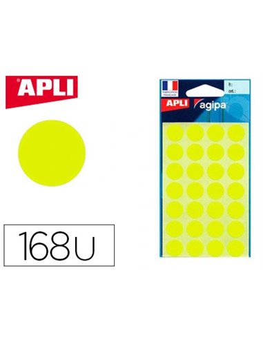 Pastille adhésive apli agipa diamètre 15mm coloris jaune pochette 168 unités.