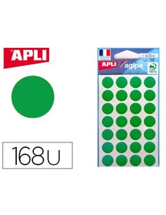 Pastille adhésive apli agipa diamètre 15mm coloris vert pochette 168 unités.