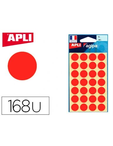 Pastille adhésive apli agipa diamètre 15mm coloris rouge pochette 168 unités.