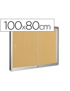 Vitrine q-connect cadre aluminium fond liège portes coulissantes méthacrylate serrure fixation mur 9f a4 100x80x6cm.