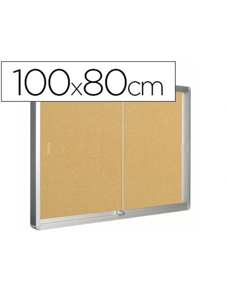 Vitrine q-connect cadre aluminium fond liège portes coulissantes méthacrylate serrure fixation mur 9f a4 100x80x6cm.
