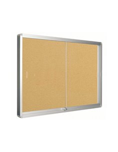 Vitrine q-connect cadre aluminium fond liège portes coulissantes méthacrylate serrure fixation mur 9f a4 100x80x6cm. 2