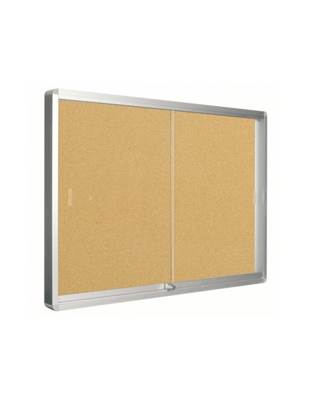 Vitrine q-connect cadre aluminium fond liège portes coulissantes méthacrylate serrure fixation mur 9f a4 100x80x6cm.