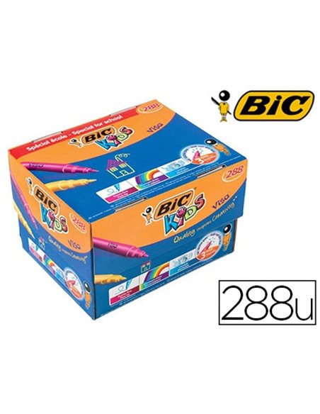 Feutre bic kids visa coloriage pointe fine bloquée ultra-résistante 12 couleurs assorties coffret scolaire 288 unités.