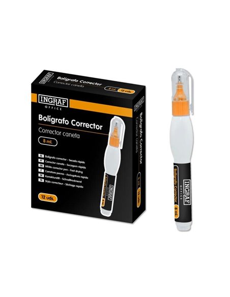 Stylo correcteur Ingraf 8 ml - Pointe fine en métal - Séchage rapide - Forme ergonomique