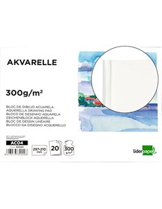 Bloc dessin liderpapel aquarelle encollé papier grain moyen lisse 300g/m2 format a4 297x210mm 20f.