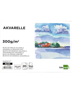 Bloc dessin liderpapel aquarelle encollé papier grain moyen lisse 300g/m2 format a4 297x210mm 20f. 2