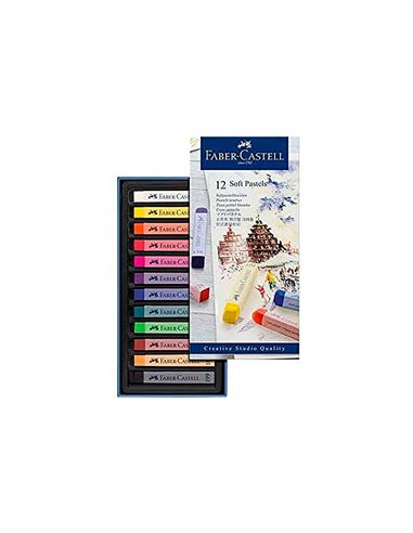Pastel tendre faber-castell goldfaber studio carré 66mm coloris brillant intense bonne résistance lumière boîte 12u.
