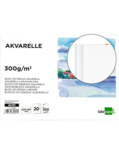 Bloc dessin liderpapel aquarelle encollé papier grain moyen lisse 300g/m2 format a3 420x297mm 20f.