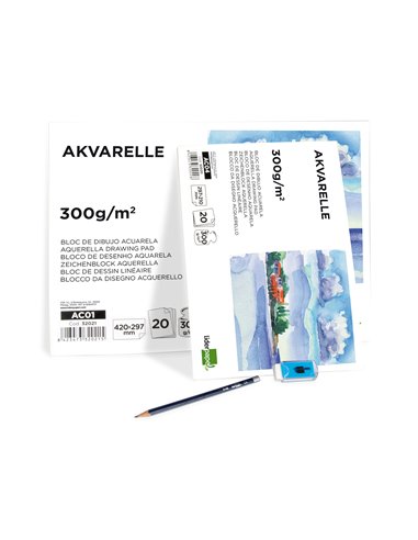 Bloc dessin liderpapel aquarelle encollé papier grain moyen lisse 300g/m2 format a3 420x297mm 20f.