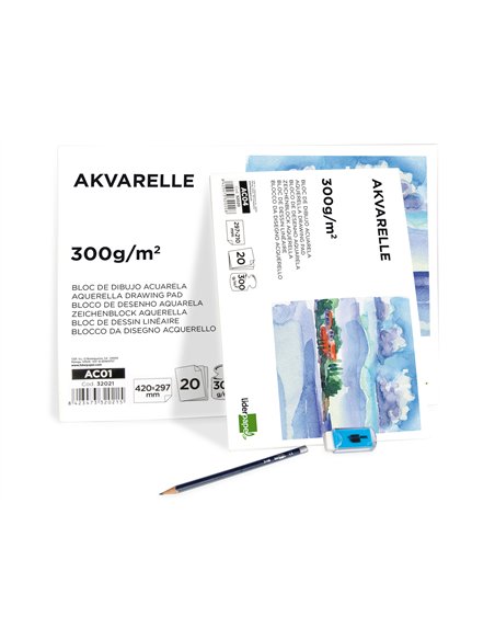 Bloc dessin liderpapel aquarelle encollé papier grain moyen lisse 300g/m2 format a3 420x297mm 20f.
