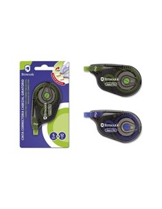 Ruban correcteur Bismark Twister 5 mm x 12 m - Tête rotative - Adhérence parfaite au papier - Emballage individuel sous blister 