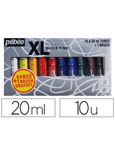 Huile fine pébéo xl 10 tubes assortis 20ml + 1 brosse soie beau blanc offerte.