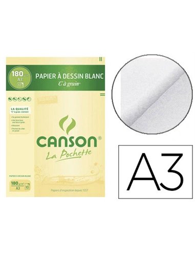 Papier dessin canson c à grain crayon encre gouache feutre 180g a3 pochette 10f.
