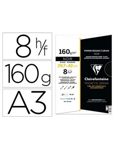 Papier dessin grain clairefontaine a3 noir 160gr 8f.