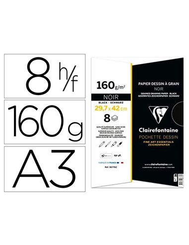 Papier dessin grain clairefontaine a3 noir 160gr 8f.