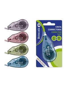 Ruban correcteur métallique Bismark 5 mm x 12 m - Adhérence parfaite au papier - Blister - Couleurs à effet métallisé assorties