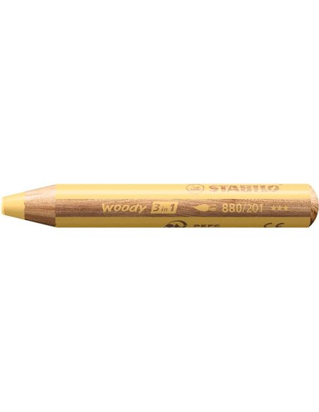 Crayon stabilo woody 3 in 1 multi-talents coloris jaune pastel.