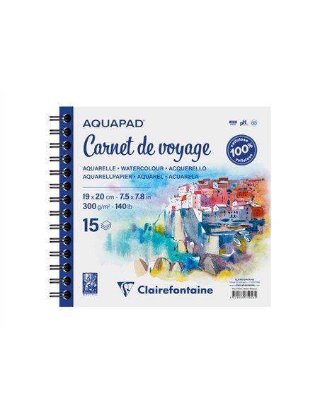 Album clarefontaine aquapad carnet de voyage spirale 190x200mm 15 feuilles 300g.