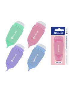 Ruban correcteur Bismark Pastel 5 mm x 6 m avec gomme - Adhérence parfaite au papier - Blister - Couleurs pastel assorties