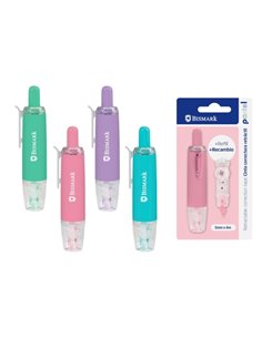 Ruban correcteur rétractable Bismark Pastel 5 mm x 6 m + recharge - Adhérence parfaite au papier - Blister - Couleurs pastel ass