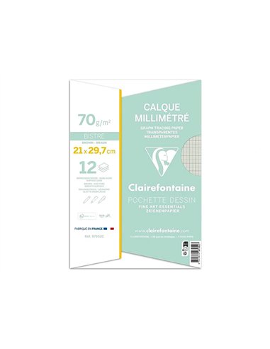 Pochette papier calque clairefontaine a4 70/75gr 21x29,7cm 12f.