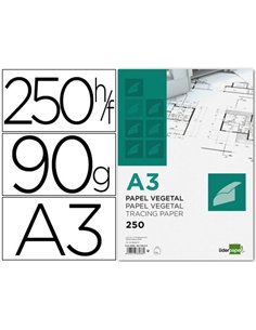 Papier végétal liderpapel calque haute transparence surface régulière satinée 90g/m2 a3 297x420mm.