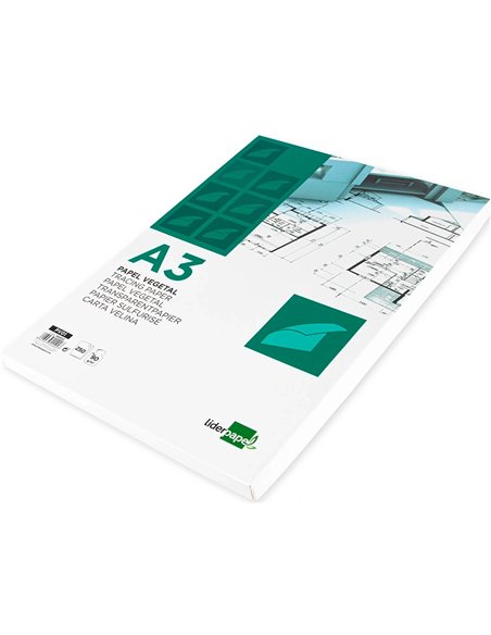 Papier végétal liderpapel calque haute transparence surface régulière satinée 90g/m2 a3 297x420mm.