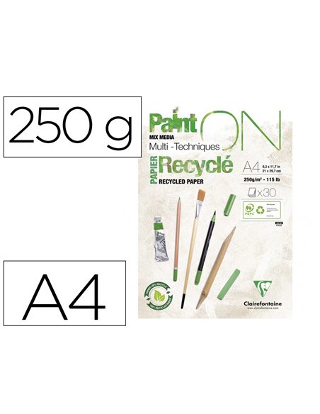 Bloc clairefontaine painton recycle a4 30f blanc 250g.