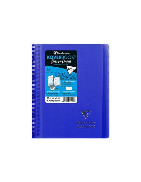 Carnet de dessin koverbook a5 2 rabats pochette couleurs assorties 14,8x21 cm blanc 125 g 100 pages.