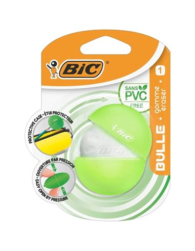Gomme Bic Bulle Blanche - Caoutchouc Synthétique - Sans PVC - Étui de Protection Couleur Aléatoire