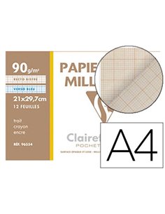 Papier vélin millimétré clairefontaine 90g a4 297x210mm coloris recto bistre verso bleu pochette 12f.