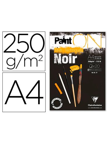 Bloc de dessin encolle clairefontaine paint'on. Papier multi technique 250g noir format a4 21 x 29,7cm 20.