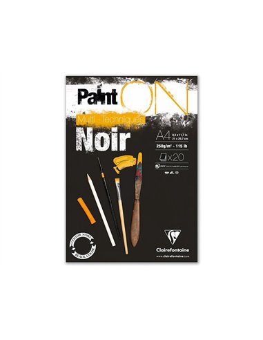 Bloc de dessin encolle clairefontaine paint'on. Papier multi technique 250g noir format a4 21 x 29,7cm 20.
